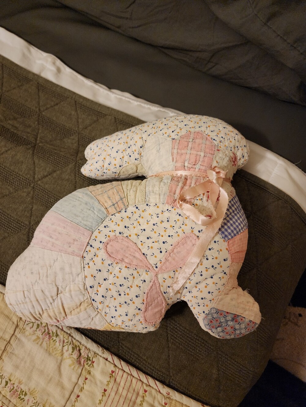 Handmade Patchwork Bunny Throw Pillow in Pastel Pink